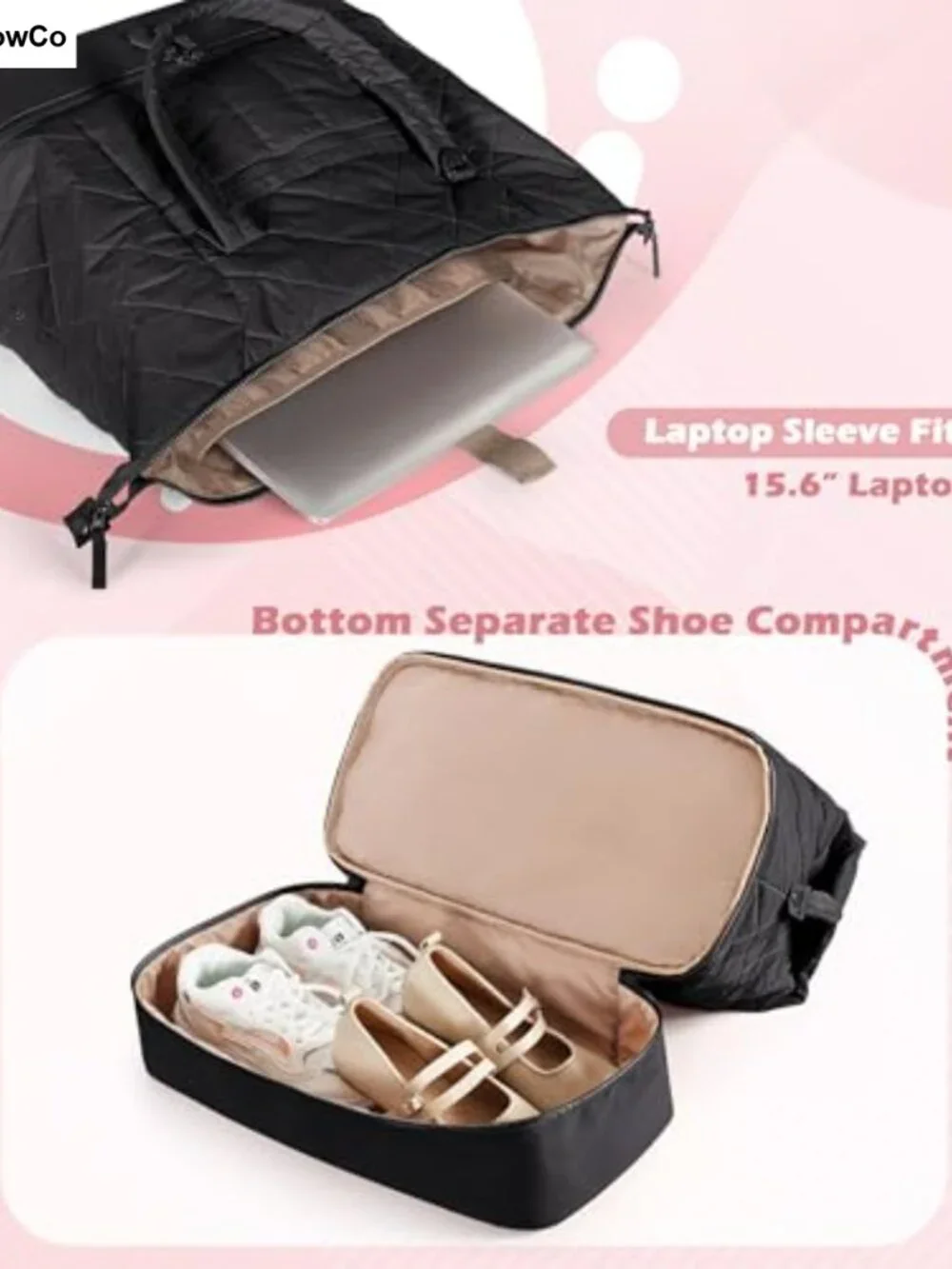Quilted Travel Duffle with Shoe Compartment, Wet Pocket, Laptop Sleeve